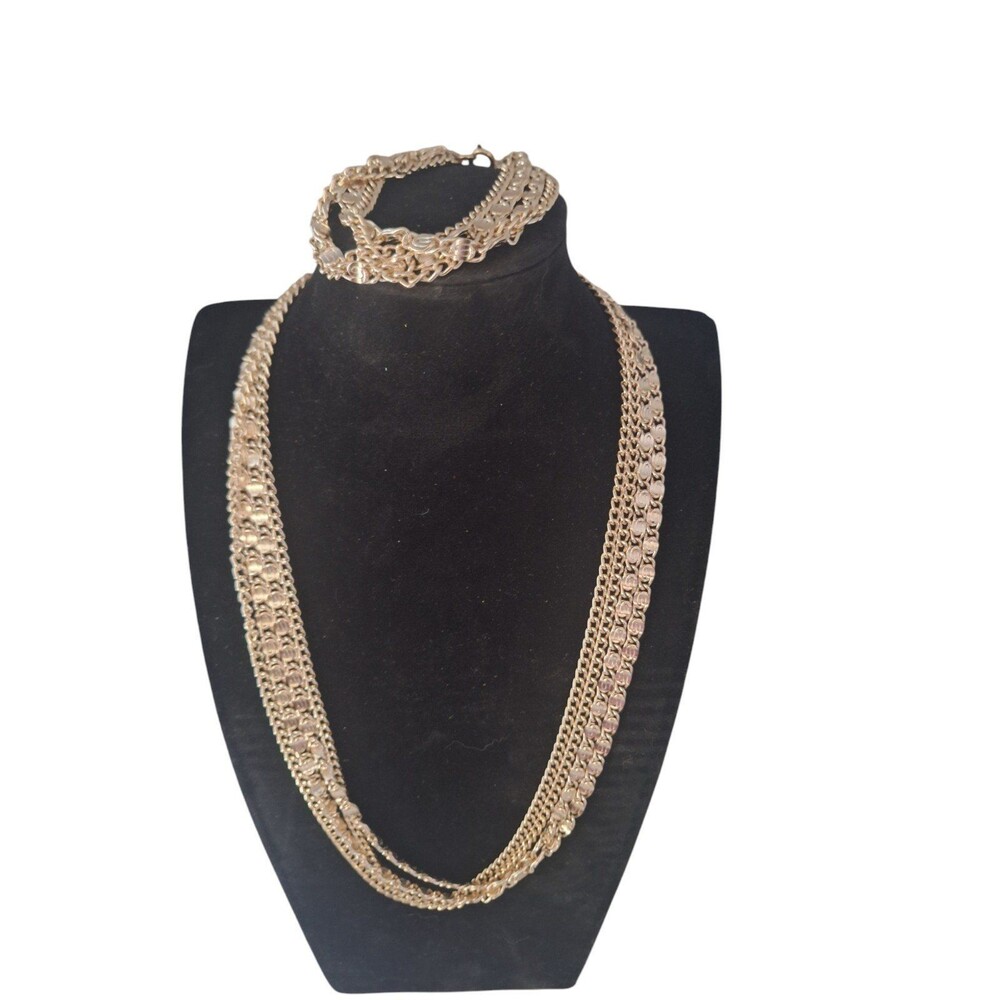 Vintage Sarah Coventry Gold Tone Multi-Chain Necklace & Bracelet Demi-Parure Set